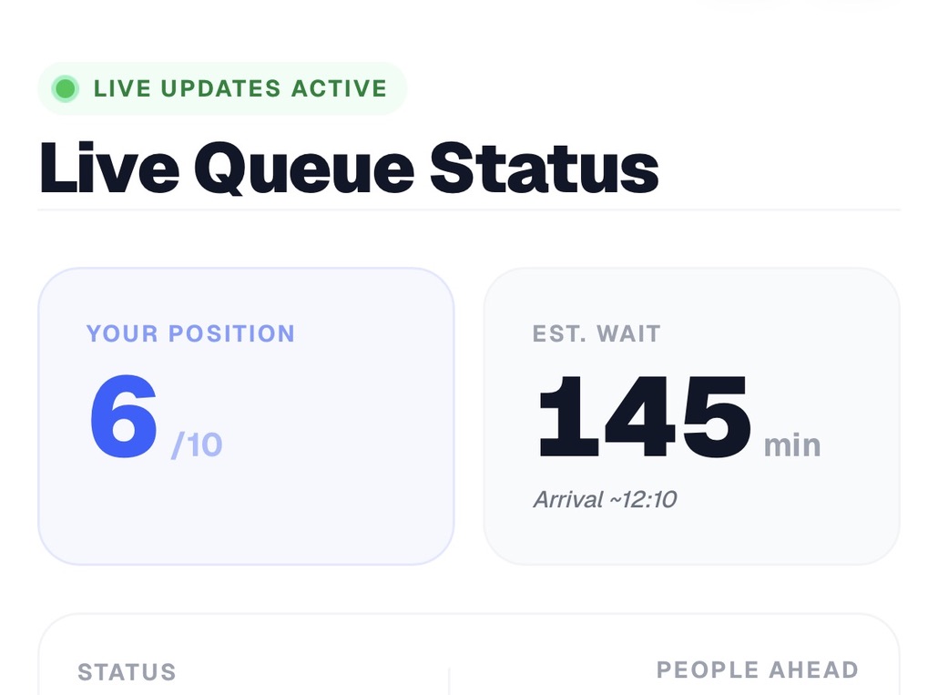 Live queue position and estimated wait interface